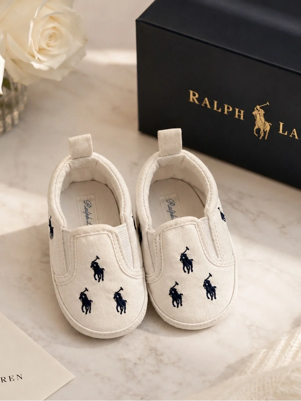 Ralph Lauren Baby Boys White Canvas Bal Harbour Repeat Slip On Sneakers 3 months